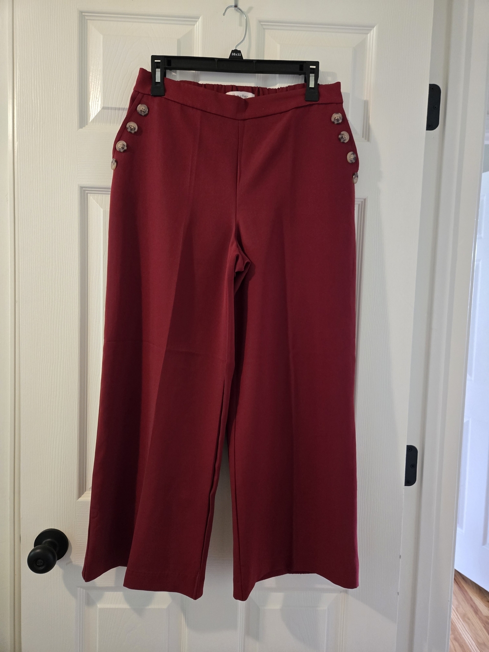 Button-Accent Burgundy Wide Leg Pants